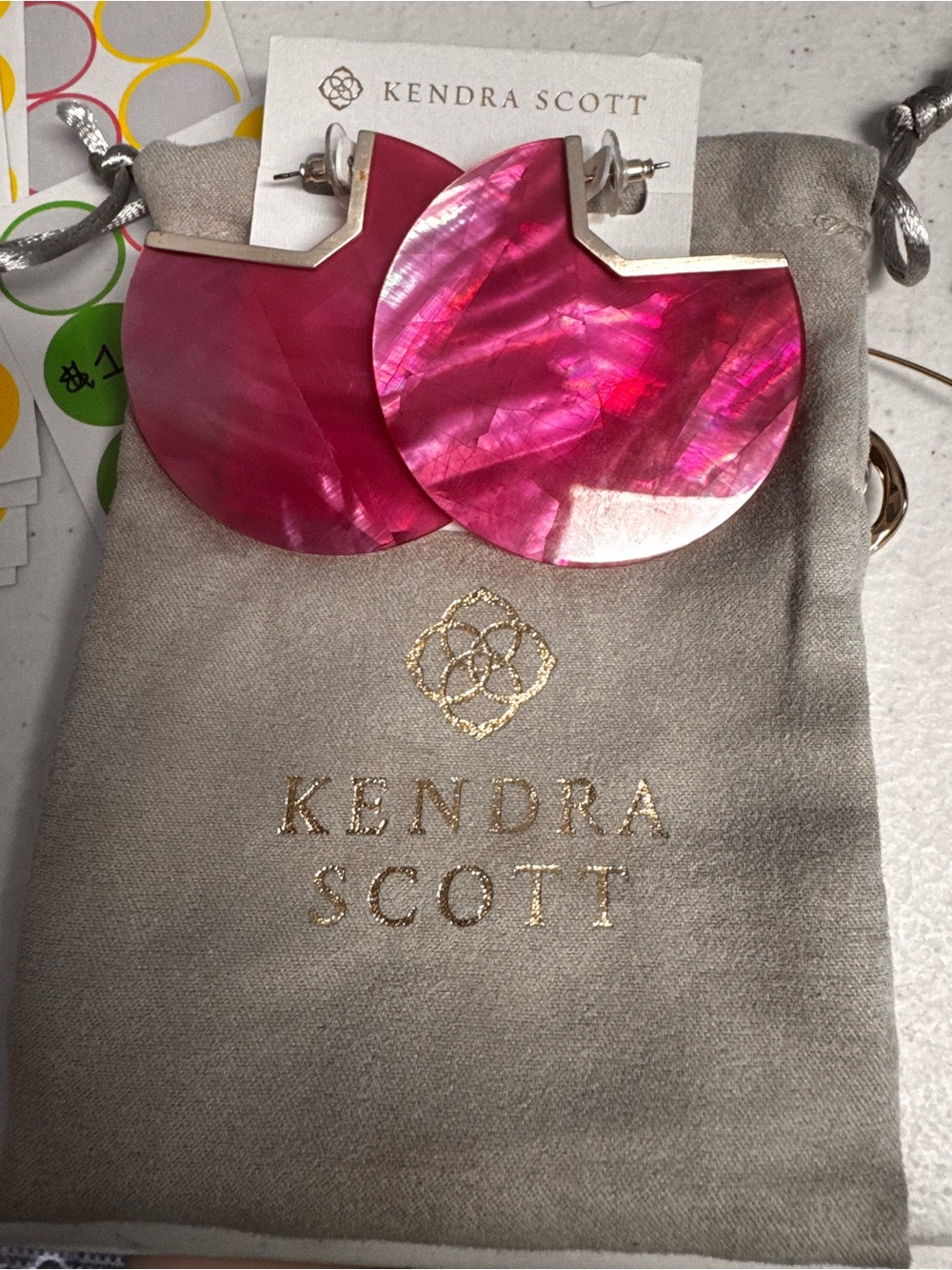 Kendra Scott– Hot Pink Mother of Pearl Geometric Drop Earrings